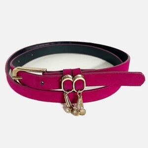 Vintage Unbranded Hot Pink Faux Leather Belt with Gold Toned Accents Skinny